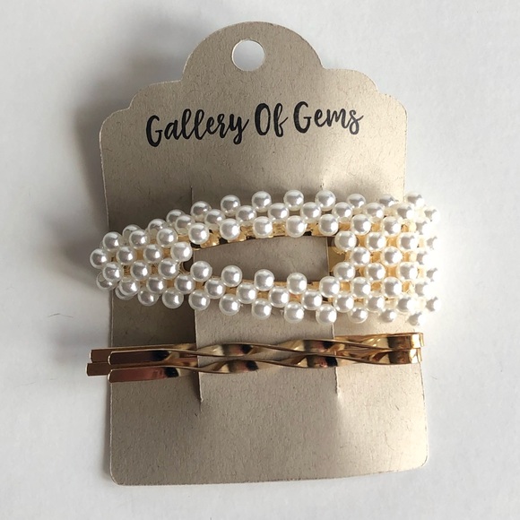 Elegant Faux Pearl Gold Hair Clip Barrette Set! - Picture 5 of 9